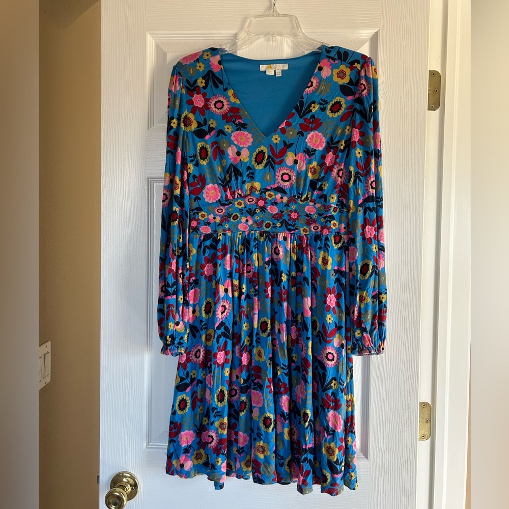 Boden Floral V-Neck Long Sleeve Dress